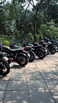 Honda motorcycles lined up for a group ride
