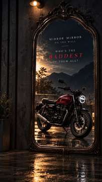 Honda CB350 RS reflected in an ornate mirror